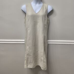 Calvin Klein 100% Linen Women's Size 12  Cream Sleeveless Sheath Dress  Boho